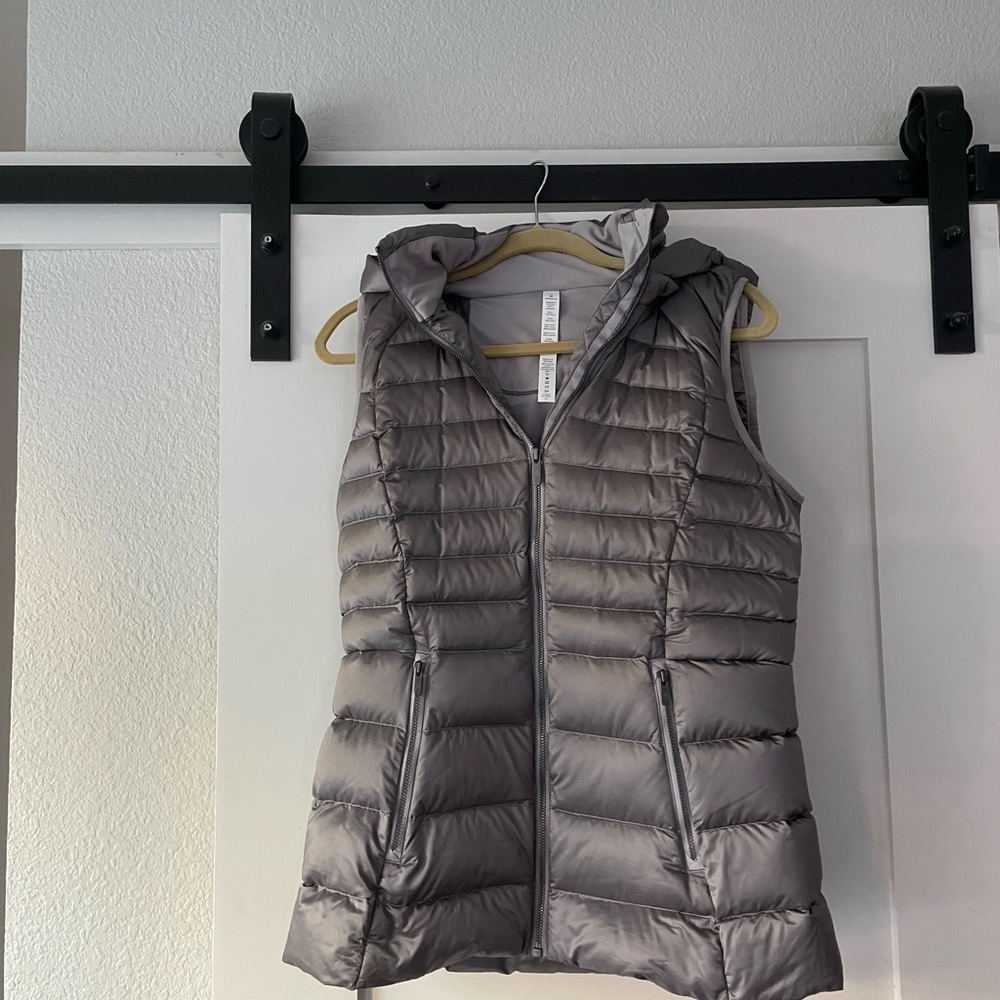 Lemon Light Gray Quilted Down Jacket with Hood